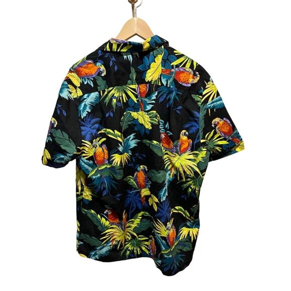 VTG Hawaiian shirt button up short sleeve tropical jungle leaves and parrots L - Picture 2 of 7